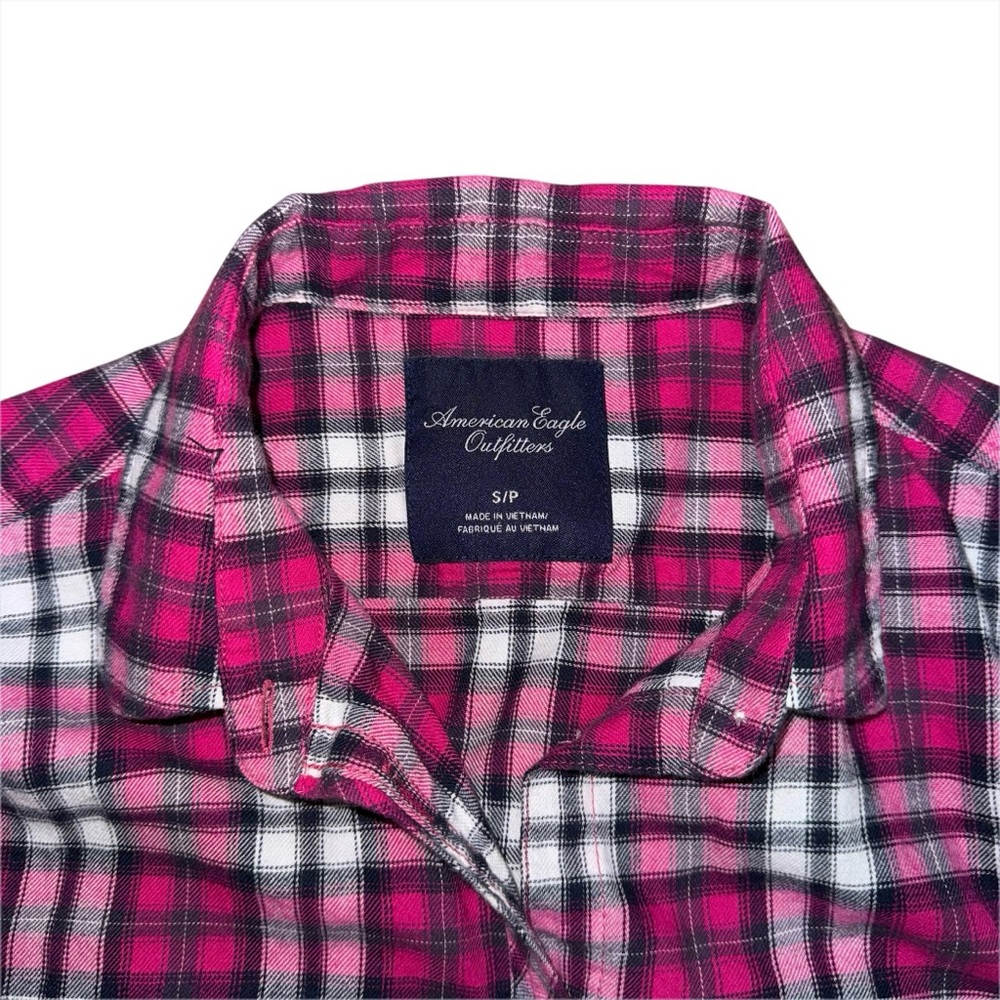 Y2K American Eagle Pink Plaid Button Down Long Sleeve Shirt Women’s Small Cotton - Picture 4 of 10